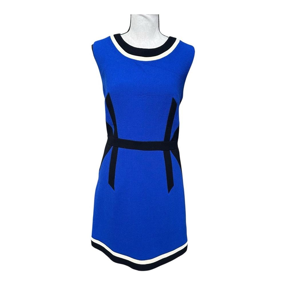 Milly Blue Wool Shift Dress Mod Colorblock USA Size 12